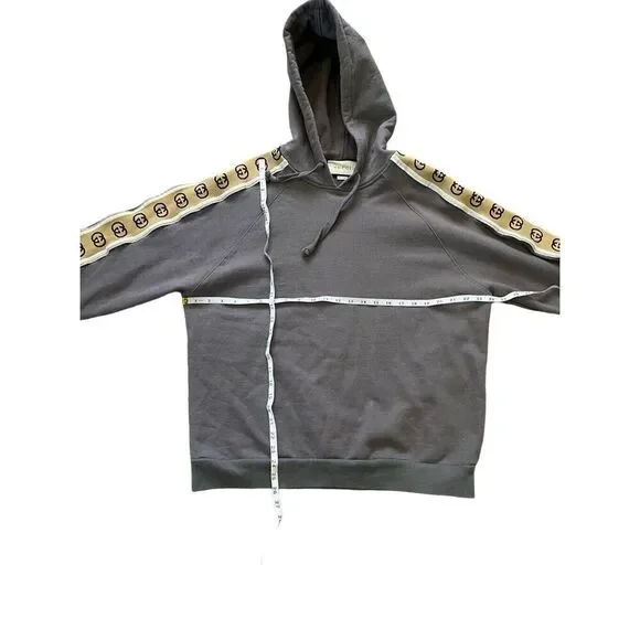 Gucci Interlock G Gray Hoodie With Tan Logo Stripe Sleeve Men’s XXL
